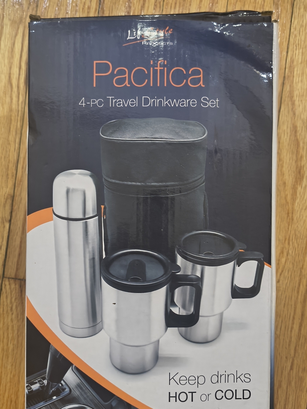 Pacifica Stainless Steel Travel Cup with Black Handle and Lid